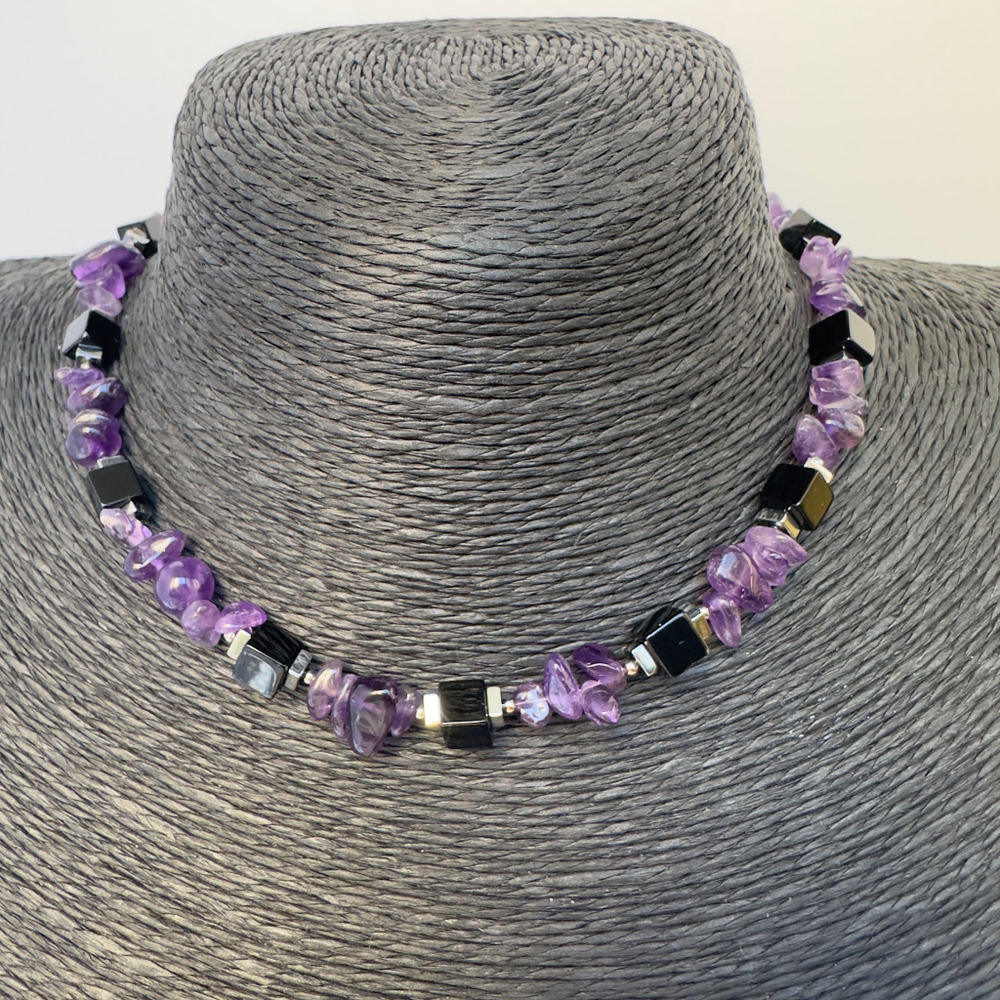 Чокер "Амулет силы и интуиции" с аметистом и агатом
