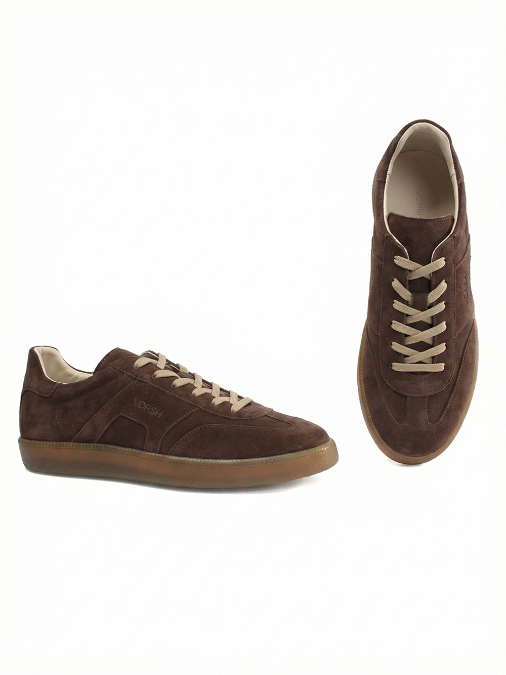 Замшевые коричневые кеды на шнурках Vorsh