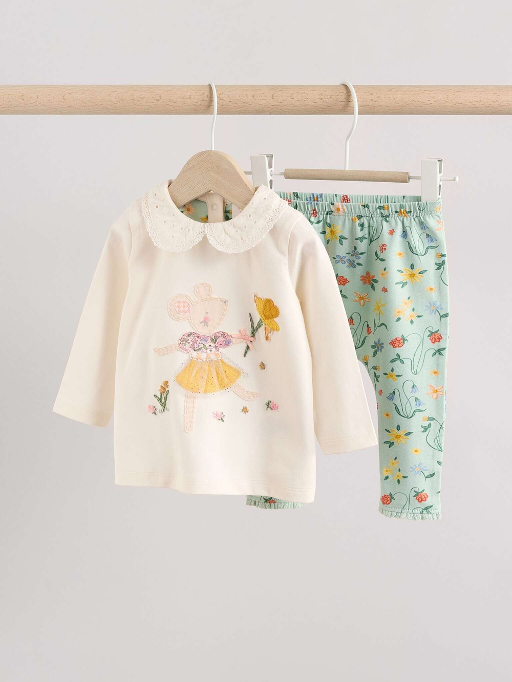 Лонгслив и брюки в комплекте для малышей Next E66-461, Молочный, Мятный