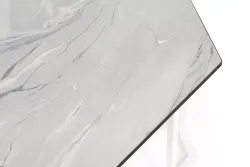 "Женева" интерьерный стол из HPL шестиугольный, D50, H35, цвет "мрамор пепел", каркас из стали белый муар