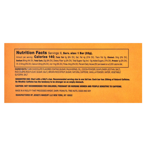 Jesse's WAKEUP!, рисовые батончики с хрустящей корочкой, темный шоколад, 6 шт., 32 г (1,13 унции)
