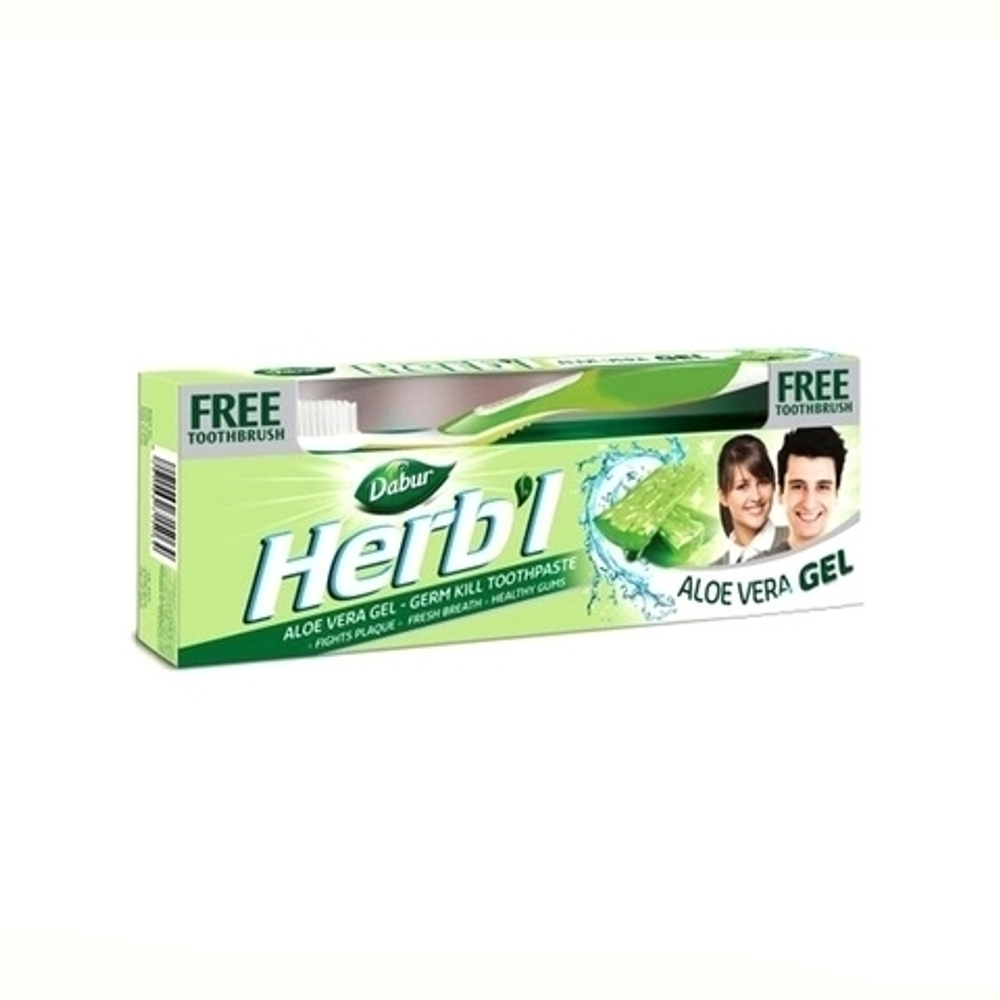 Зубная паста (гель) Dabur Herb'l Aloe Vera Освежающий Алое Вера + зубная щетка 150 г