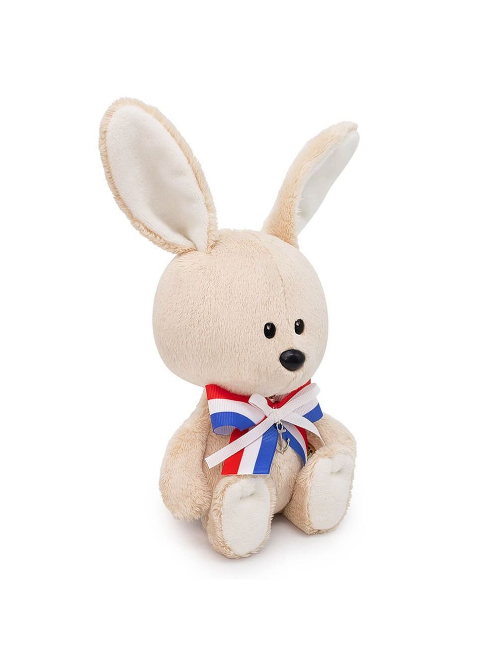 Мягкая игрушка Заяц Антоша в морском банте с якорем 15см