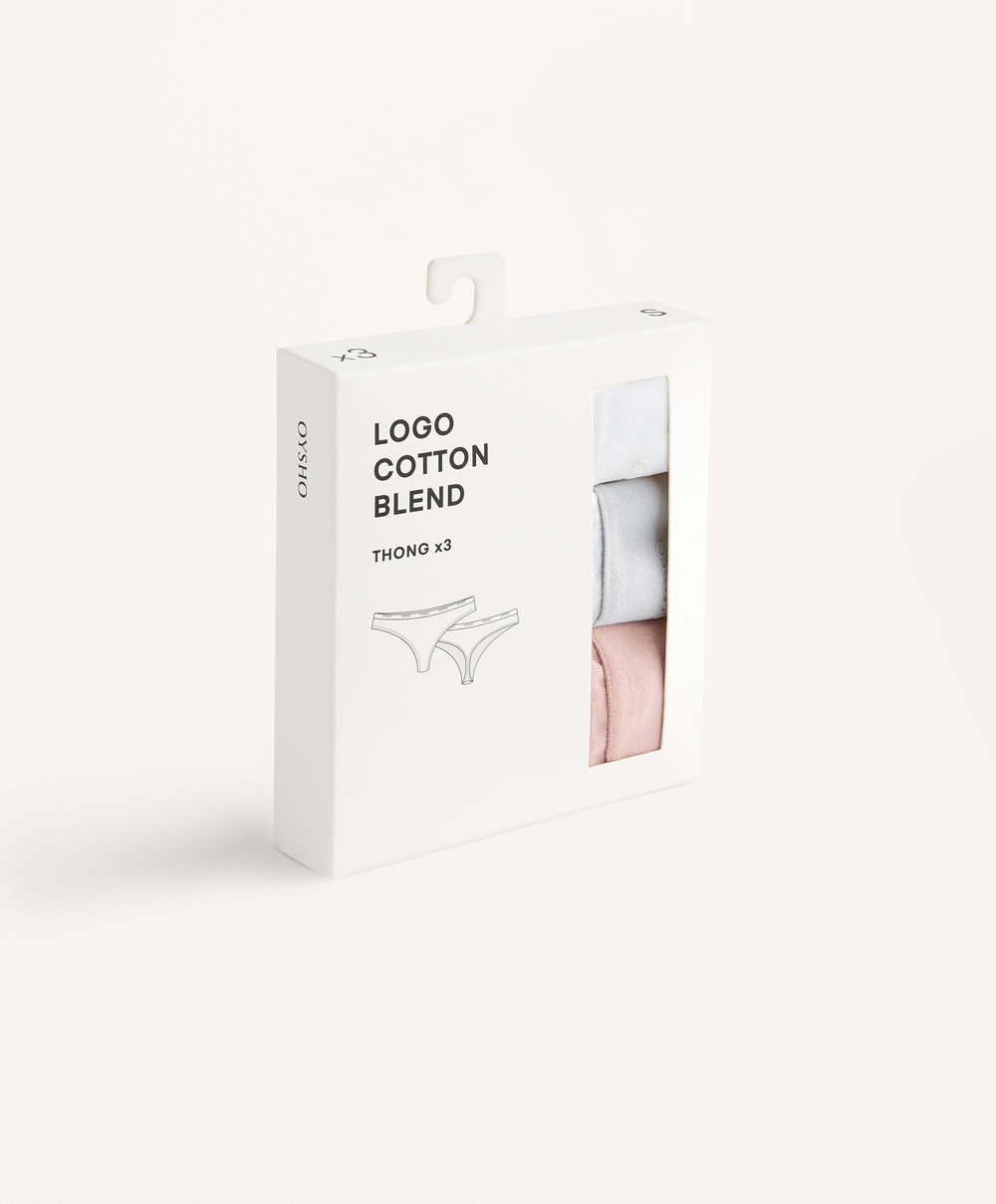 OYSHO Набор из 3 пар трусов-стрингов из хлопковой смеси, пыльно-розовый