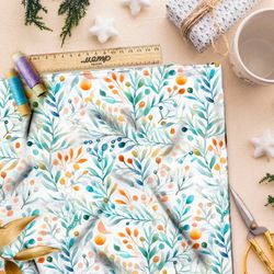 Ткань премиум атлас акварельные веточки