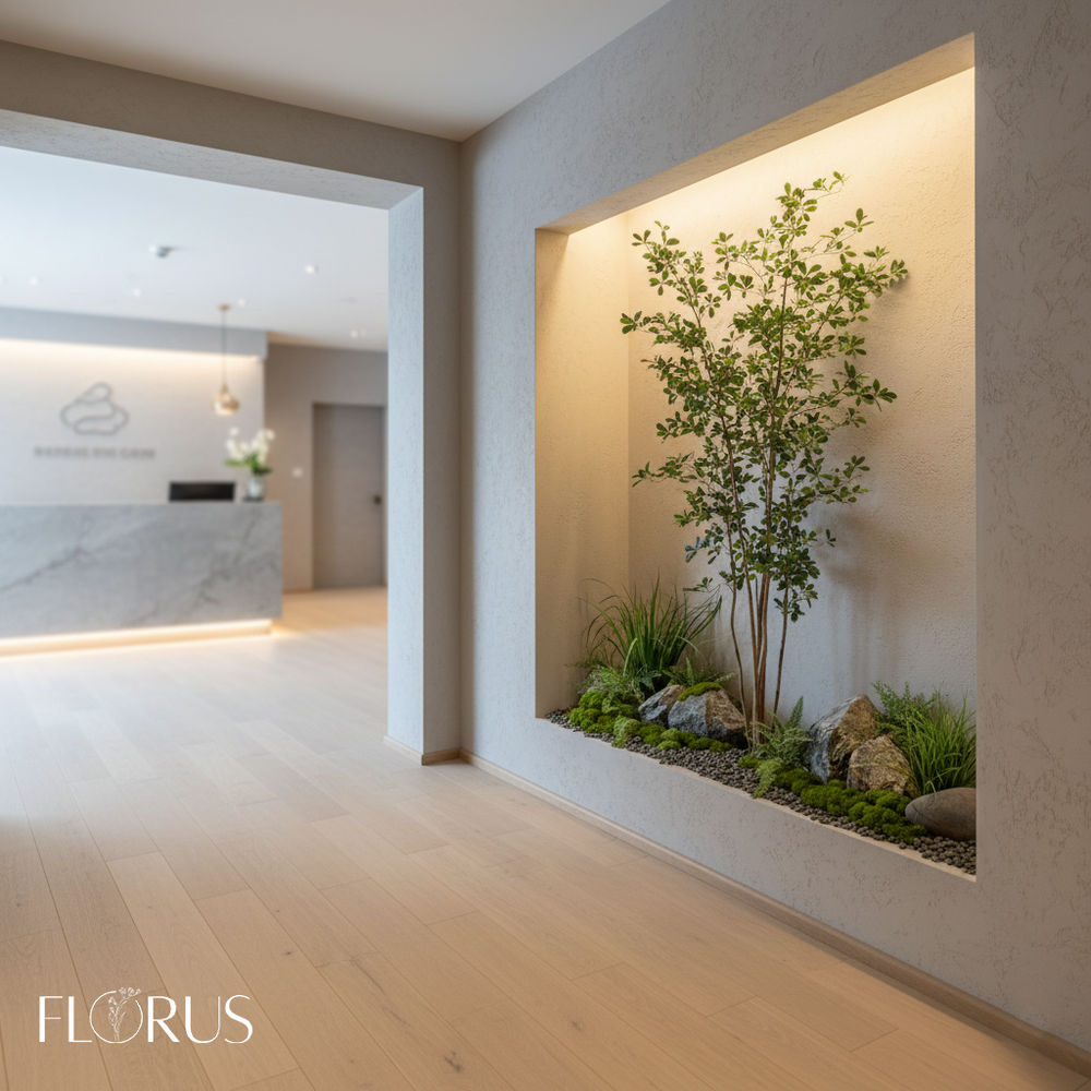 Напольная композиция в стиле сканди с чёрной оливой 210 см, длина 1,8–2 м