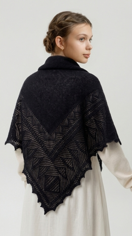 Оренбургский пуховый платок П4-100-07 черный