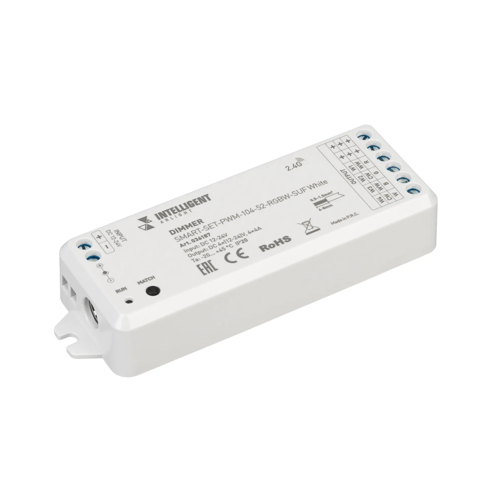 INTELLIGENT ARLIGHT Диммер SMART-SET-PWM-104-52-RGBW-SUF White (12-24V, 4x4A, ПДУ RING 10кн, 2.4G) (IARL, Контроллер) 036187