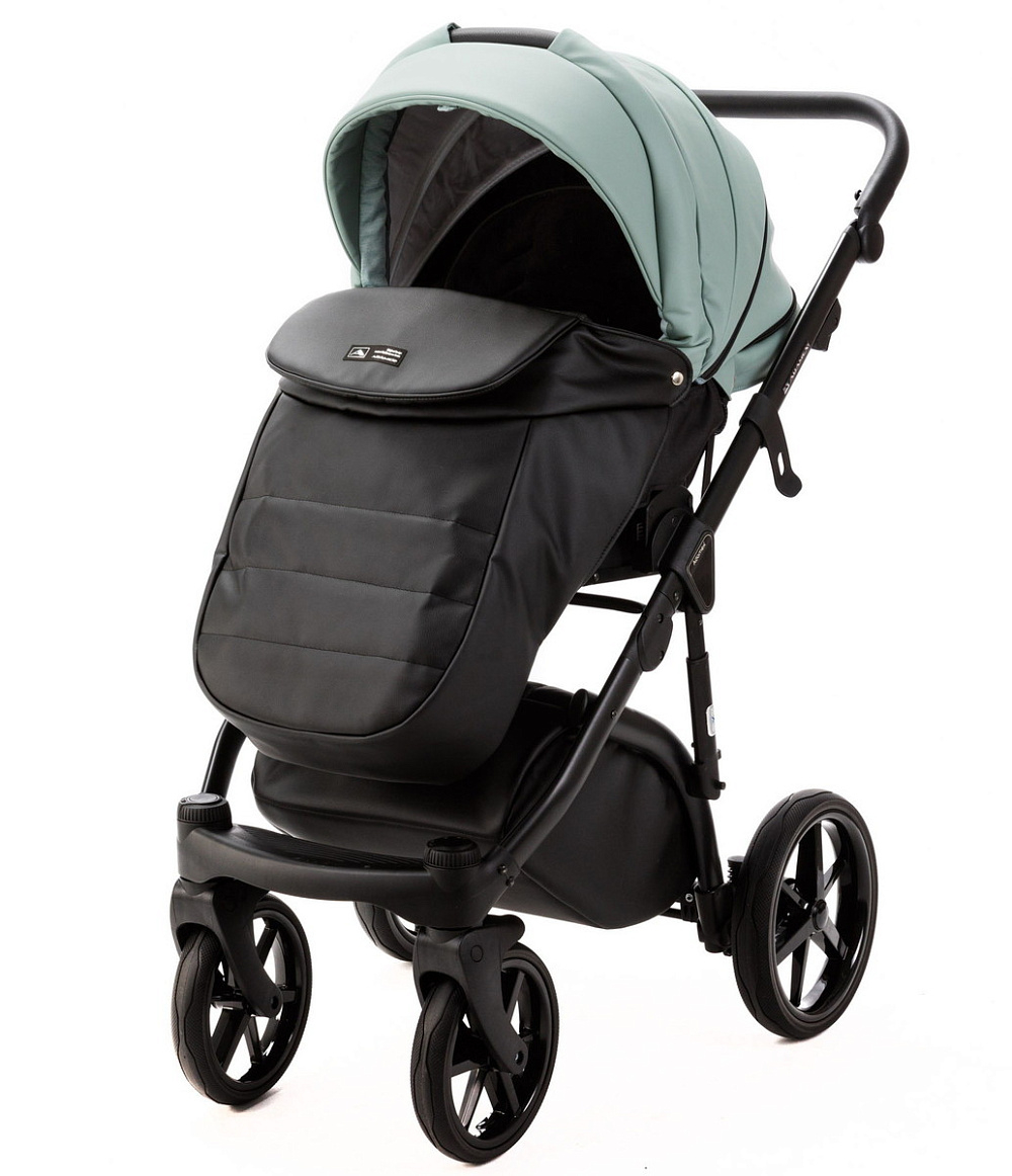 Детская коляска Adamex Nola Deluxe 2 в 1 N-SD103 (СЕРО-ЗЕЛ. КОЖА + ЧЕРН.КОЖА)