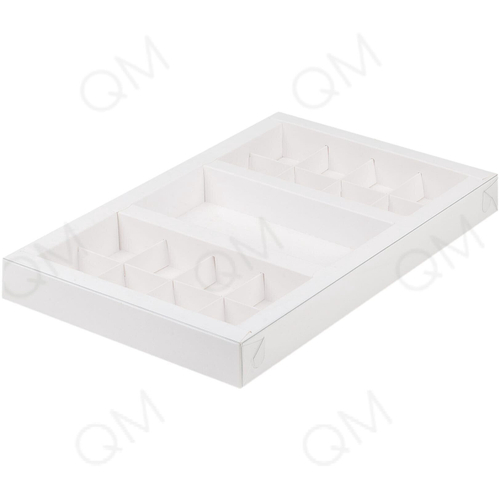 Коробка с вклеенным окном для конфет 300*195*30 мм (8+8) + для шоколад.плитки 160*80 мм (белая), 10шт