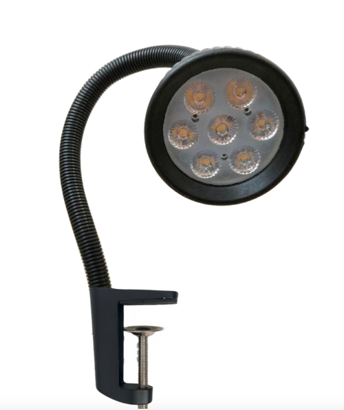 Станочный светодиодный светильник на гибкой ножке 220В — LED лампа местного освещения для станков с выключателем 7Вт, 700Лм, 5500К, 220В, IP65 (на струбцине)