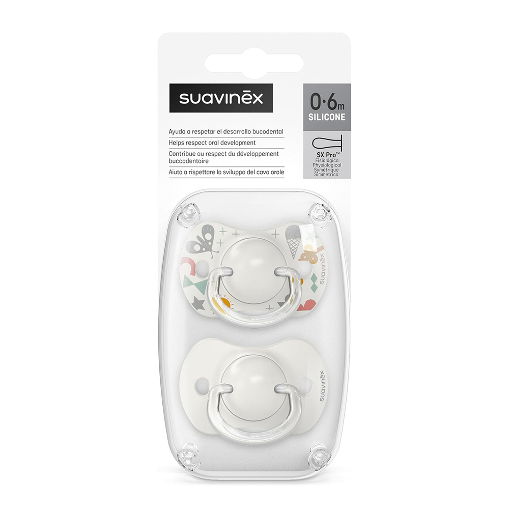 Набор физиологических пустышек Suavinex Walk кремовый, 0-6 мес, 2 шт
