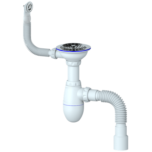 Сифон UNICORN для мойки с выпуском 1 1/2 (Ø40), круглый перелив,чаша Ø115, ручка-пластик. B426P