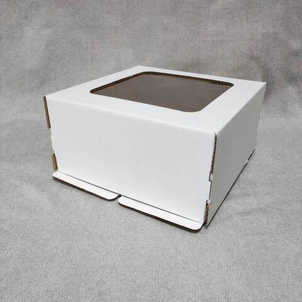 Коробка для торта с окном белая 28х28х14 см