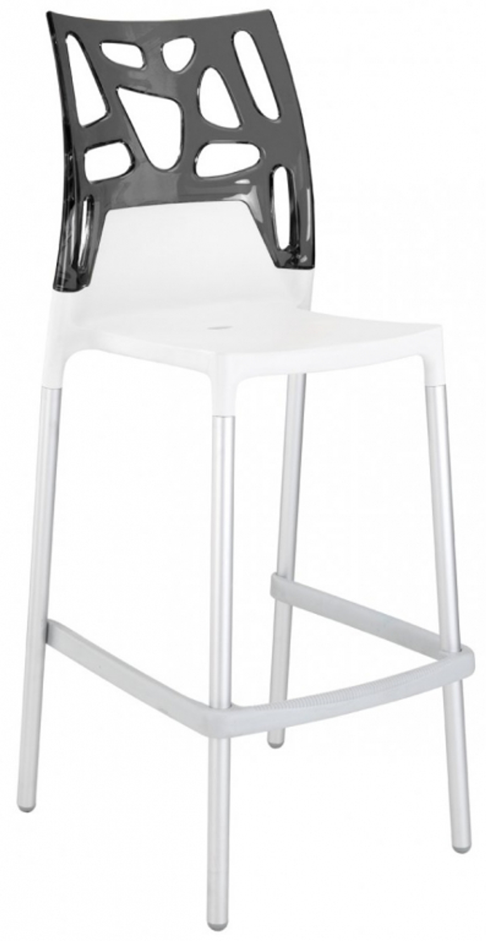 Стул пластиковый барный Papatya Ego-Rock Bar, сатинированный алюминий, белый, дымчатый