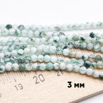 Моховый агат граненый бусины, диаметр около 3 мм, цена за отрезок 19 см (1/2 нити)