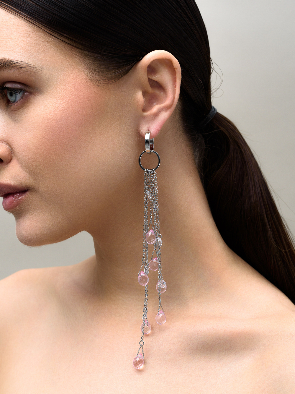 Моносерьга "Chandelier Pink" Silver