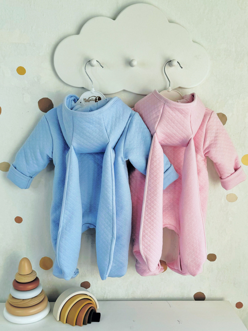 Утепленный комбинезон с ушками (голубой)