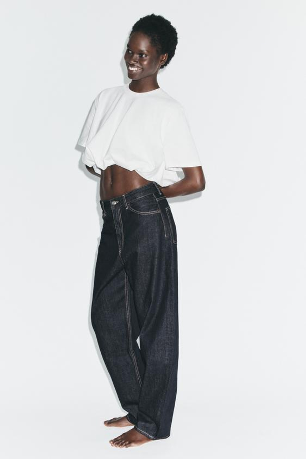 ZARA ДЖИНСЫ BARREL TRF С ВЫСОКОЙ ПОСАДКОЙ, ТЕМНЫЙ ИНДИГО