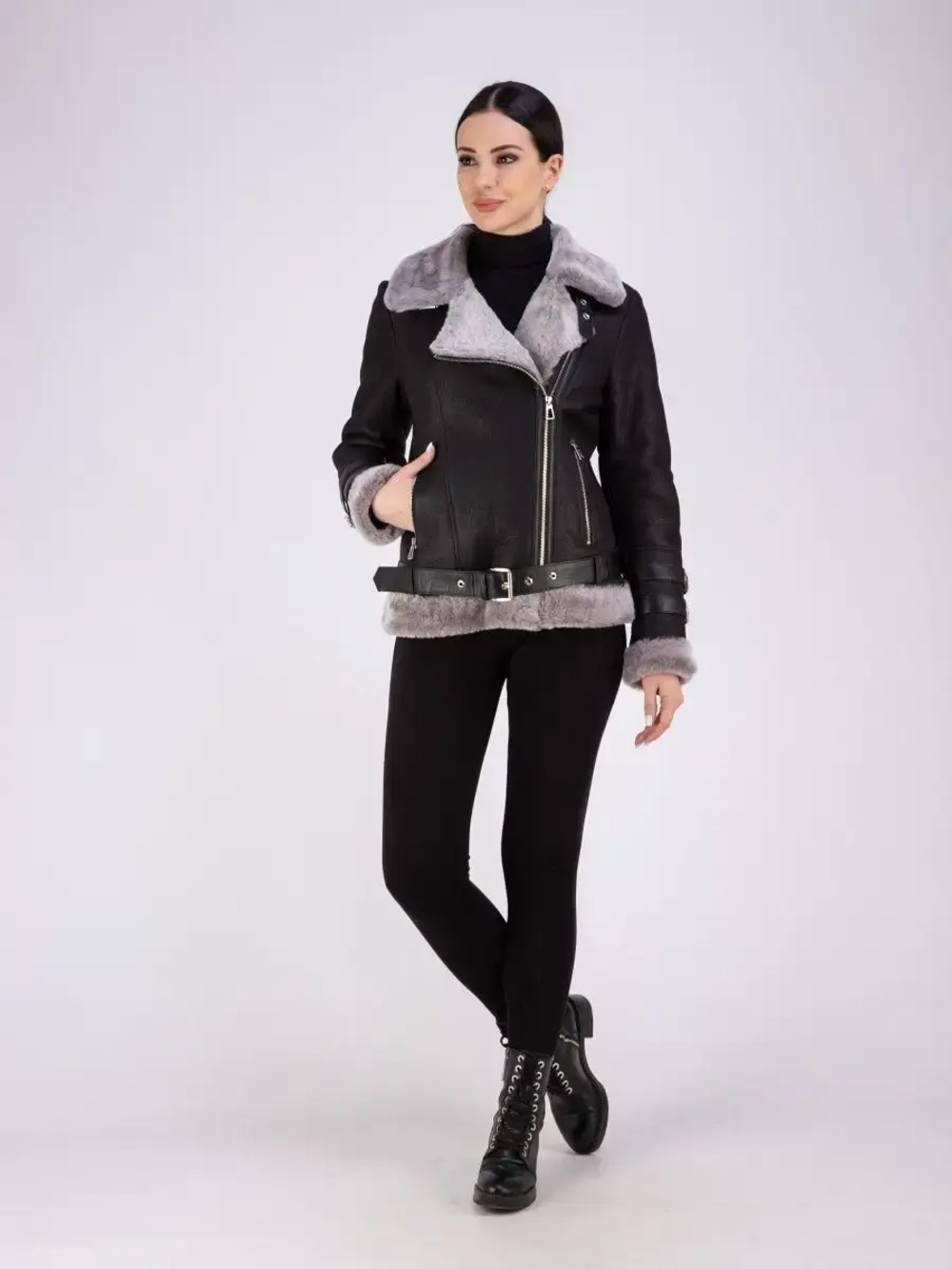 Дубленка авиатор женская натуральная короткая зима Турция