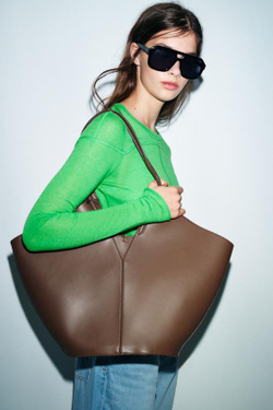 ZARA БОЛЬШАЯ СУМКА-ШОПЕР CAPAZO, КОРИЧНЕВЫЙ