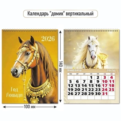 Календарь-домик вертикальный 2026 символ года Гордые кони