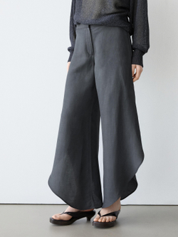 Massimo Dutti Брюки из смесовой льняной ткани с разрезами, антрацитово-серый