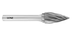 Борфреза твердосплавная LENZ форма G (парабола с заостренной головкой), 12х25х6х70 мм, насечка №7, без покрытия, арт. LZBG 060 N7