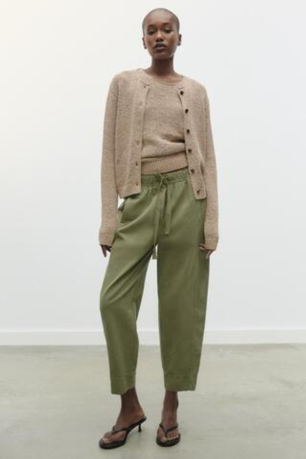 ZARA ХЛОПКОВЫЕ БРЮКИ С ЭЛАСТИЧНЫМ ПОЯСОМ, ХАКИ