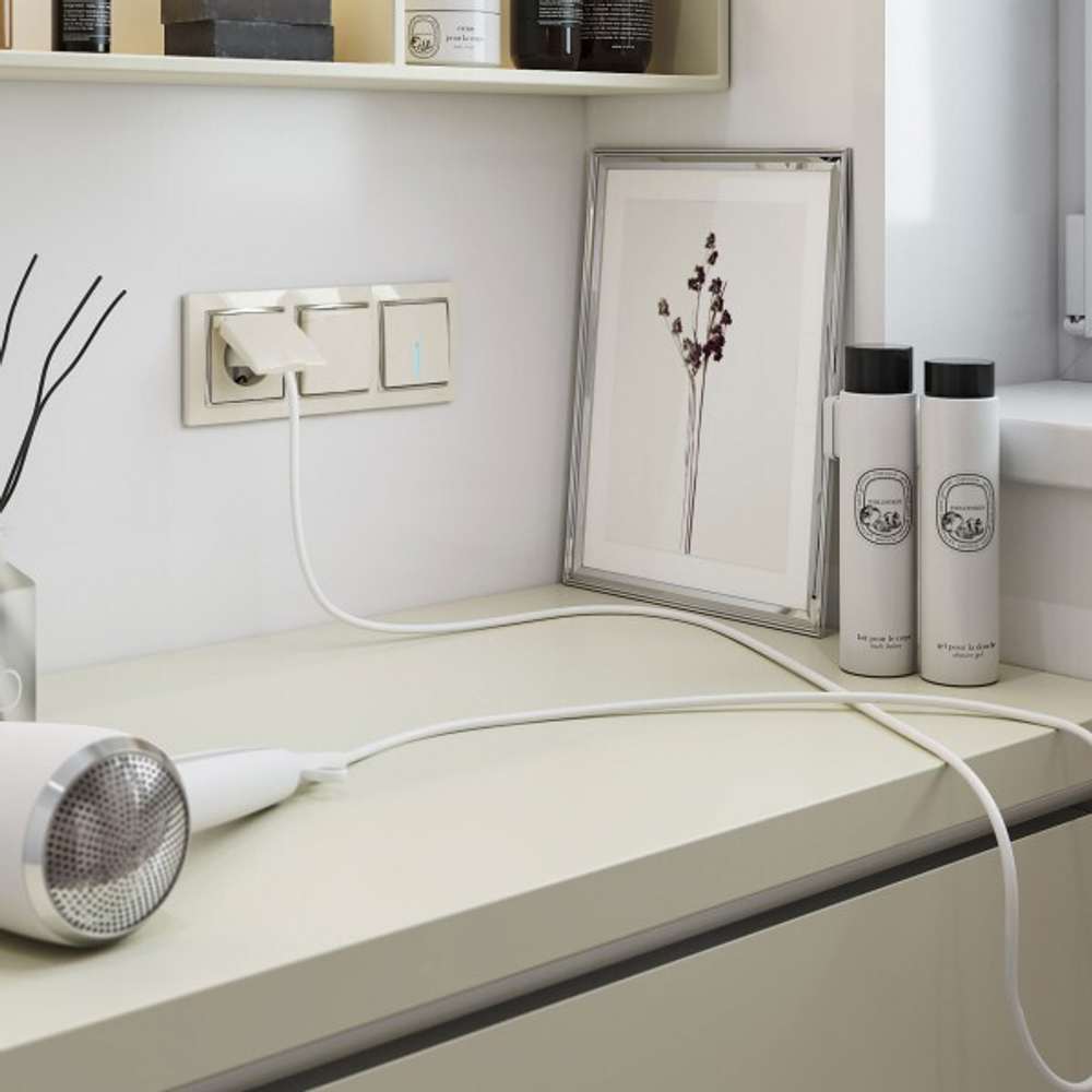 Выключатель одноклавишный проходной с подсветкой (слоновая кость)