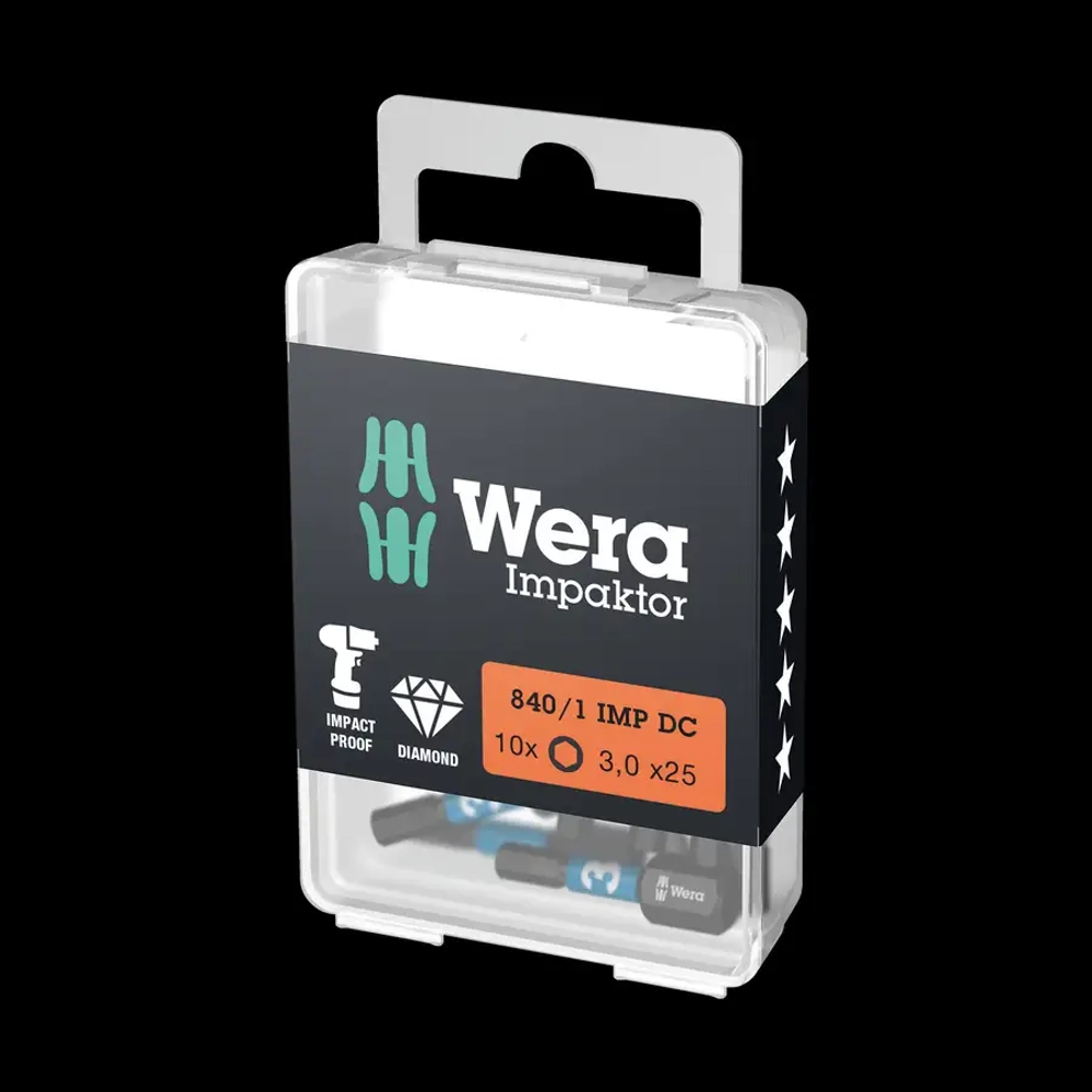 Бита ударная шестигранная 3x25 мм 840/1 IMP DC Hex-Plus SW DIY-Box 10шт WERA 05057603001