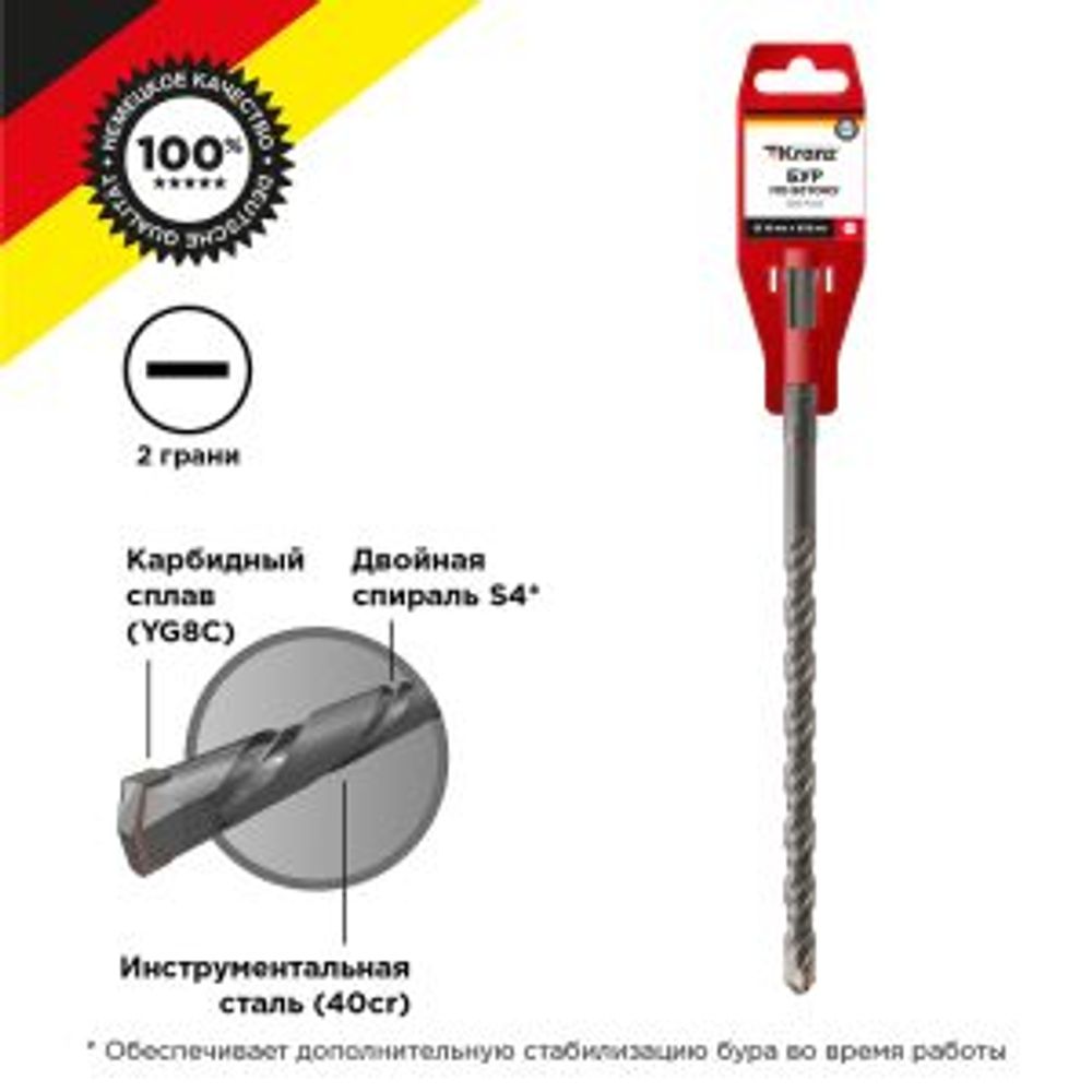 Бур по бетону 10x210x150мм, хвостовик SDS-plus KRANZ