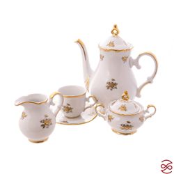 Кофейный сервиз мокка Queen's Crown Золотая роза на 6 персон 15 предметов