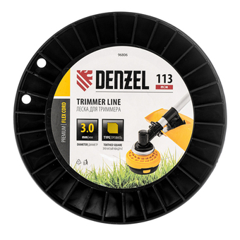 Леска для триммера зубчатый квадрат, 3,0мм х 113м, на DIN катушке FLEX CORD Denzel