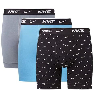 Мужские спортивные боксеры Nike Everyday Cotton Stretch Boxer Brief 3P - swoosh print/grey/blue