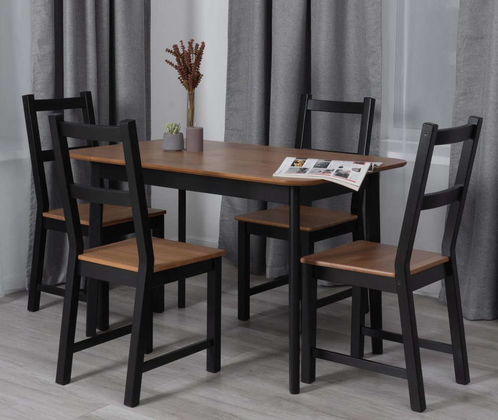 Стол Соната Люкс раздвижной/Sonata Lux extension table массив сосны, антик/чёрный, 120-(150)х75х75 см