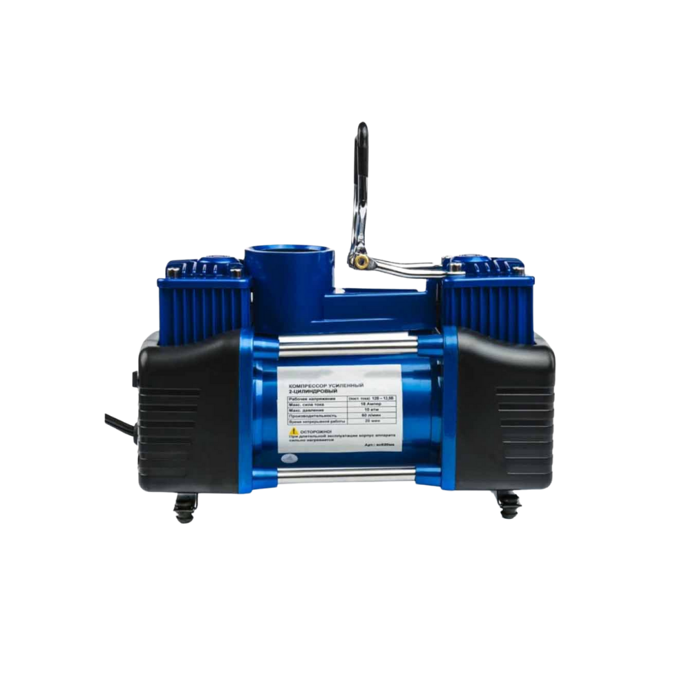 Компрессор автомобильный двухпоршневой с набором инструмента с фонариком 60 л/м, 12V, 300W, питание от АКБ + розетка прикуривателя