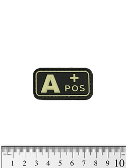 Шеврон Группа крови A+ PVC 5 см. Чёрный светящийся