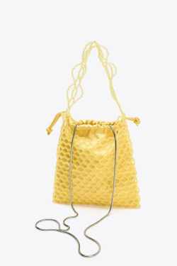 ZARA МИНИ-СУМКА-МЕШОК С БУСИНАМИ, ЖЕЛТЫЙ