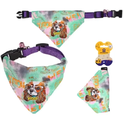 Ошейник с банданой и колокольчиком для кошек и собак мелких пород «Стильный БРО», цвет зеленый, рS/16*11см (лейбл)