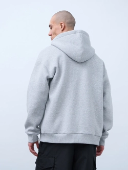 Худи оверсайз на молнии с начёсом (серый-меланж)