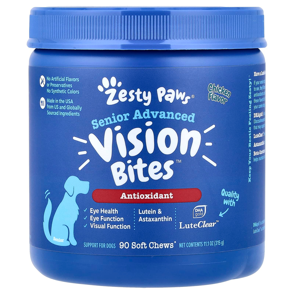 Zesty Paws, Senior Advanced, Vision Bites, для собак, курица, 90 жевательных таблеток, 315 г (11,1 унции)