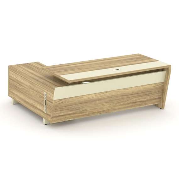 Corner Стол руководителя с тумбой COR.SRT-20 (R) Гикори Песочный/Ваниль/Металл Ваниль 2000*1800*750