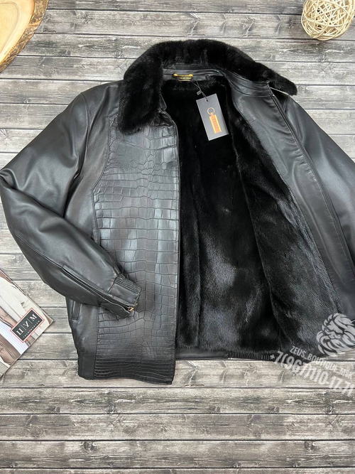 Меховая куртка со вставками кожи крокодила Zilli