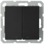 Выключатель двухклавишный со светодиодами 10A 250V~ с накладкой, цвет черный матовый (soft touch)