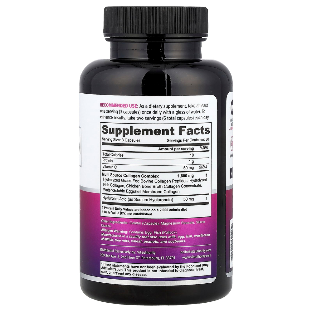 Vitauthority, Multi Collagen Capsules+, коллаген, 90 капсул