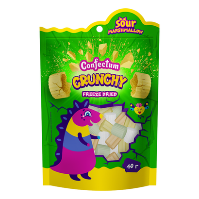 Маршмеллоу кислый хрустящий «Confectum Crunchy» с ароматом лимона, 40 гр х 10 шт