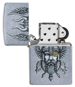 Зажигалка Zippo Viking Warrior с покрытием Street Chrome, латунь/сталь, серебристая, 38x13x57 мм