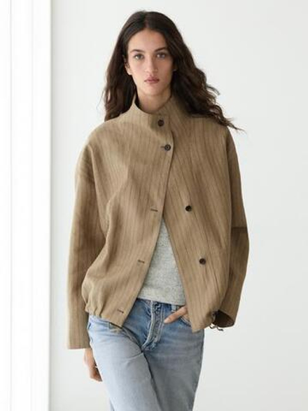 Massimo Dutti Бомбер из льняной смеси в полоску, пастельно-зеленый