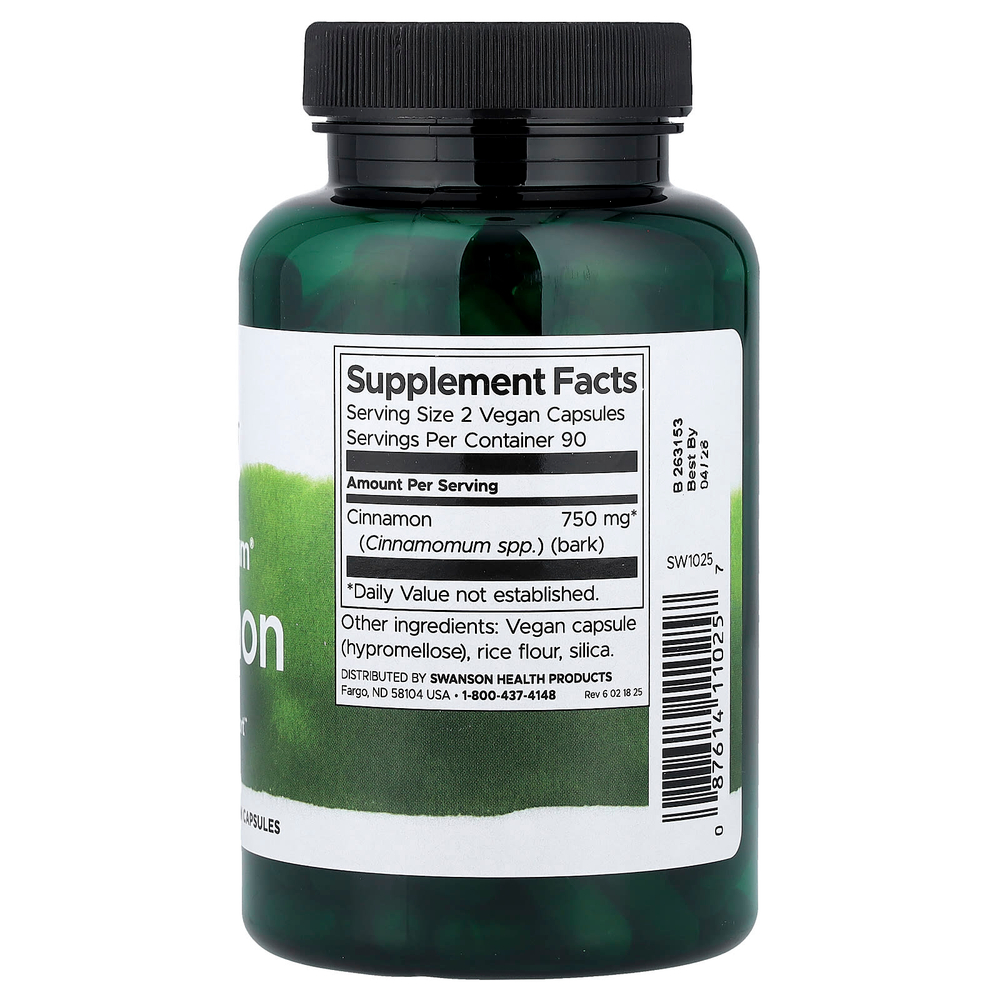 Swanson, корица Full Spectrum®, 180 веганских капсул (375 мг в 1 капсуле)